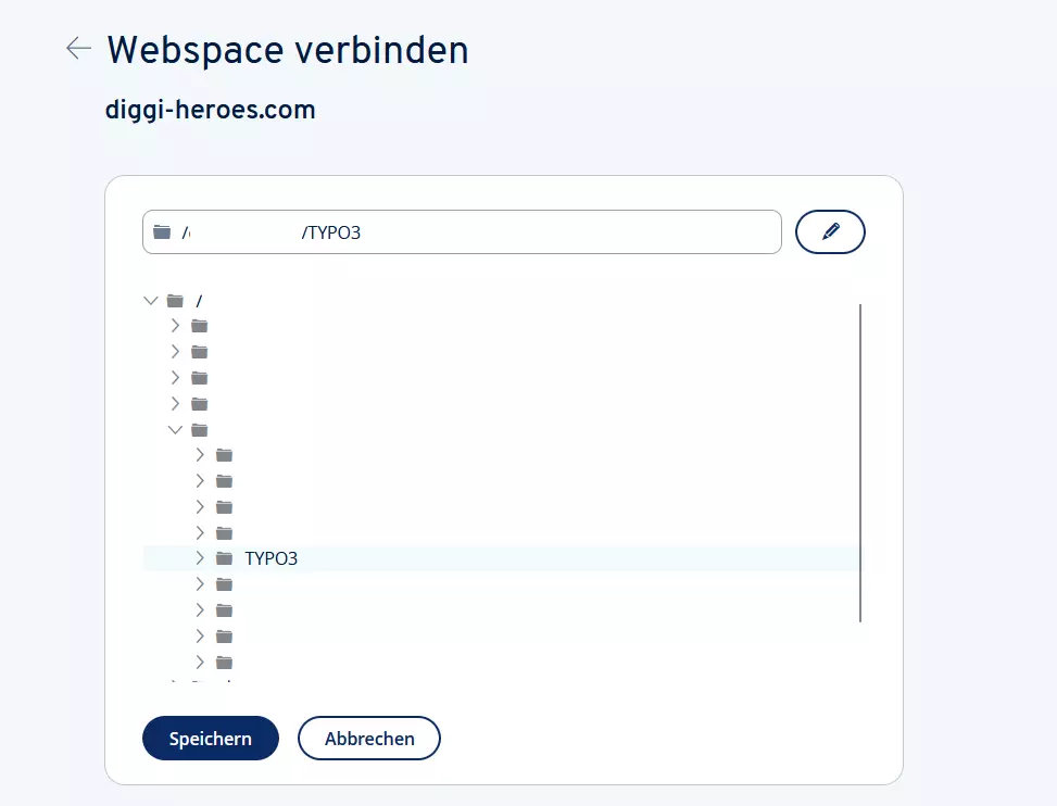 Webspace-Verzeichnis-Explorer mit Pfad zur TYPO3-Installation