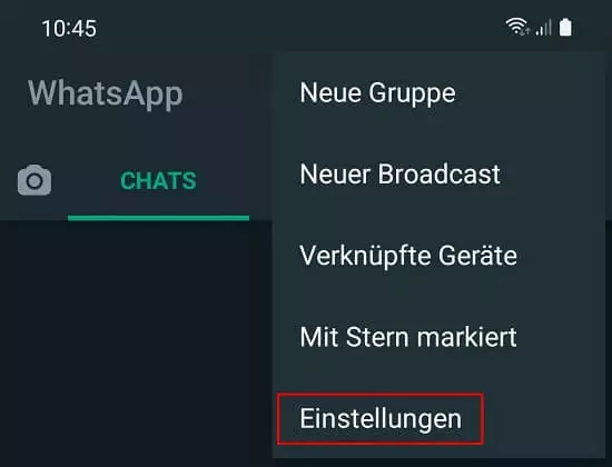 WhatsApp: „Einstellungen“ im Menü