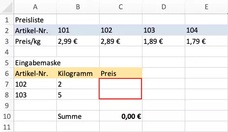 WVERWEIS: Multiplizieren von Werten