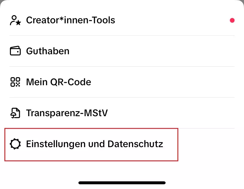 TikTok-Menü allgemein unter dem Drei-Striche-Icon