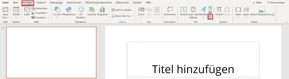 PowerPoint: Objekte-Icon im Menüband