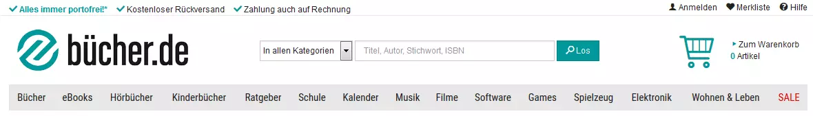 Screenshot von Bücher.de mit Suchleiste