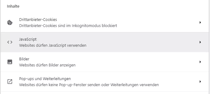 Google Chrome: Inhaltseinstellungen