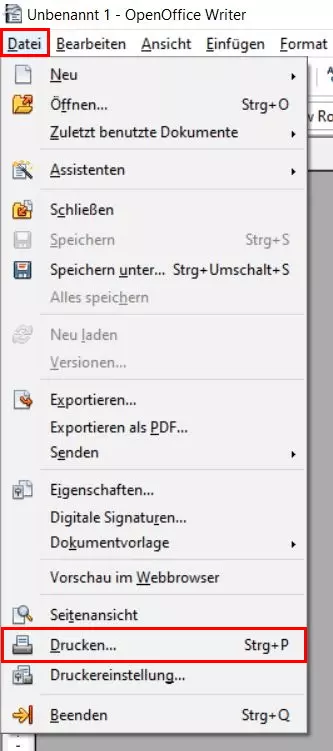 OpenOffice Writer: Drucken