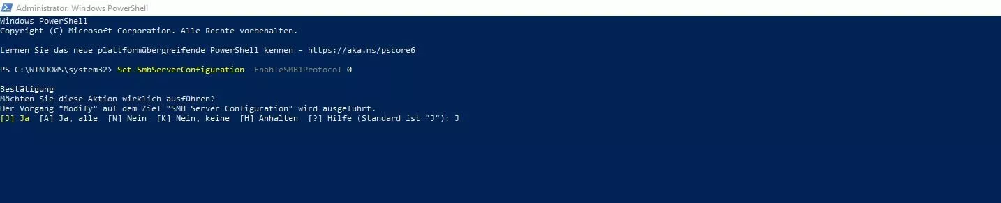 PowerShell: Deaktivierung von SMBv1