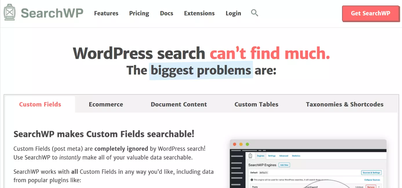 Website der WordPress-Extension SearchWP