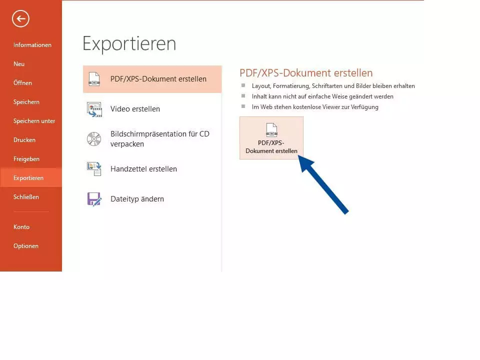 PowerPoint als PDF speichern, Schritt 3