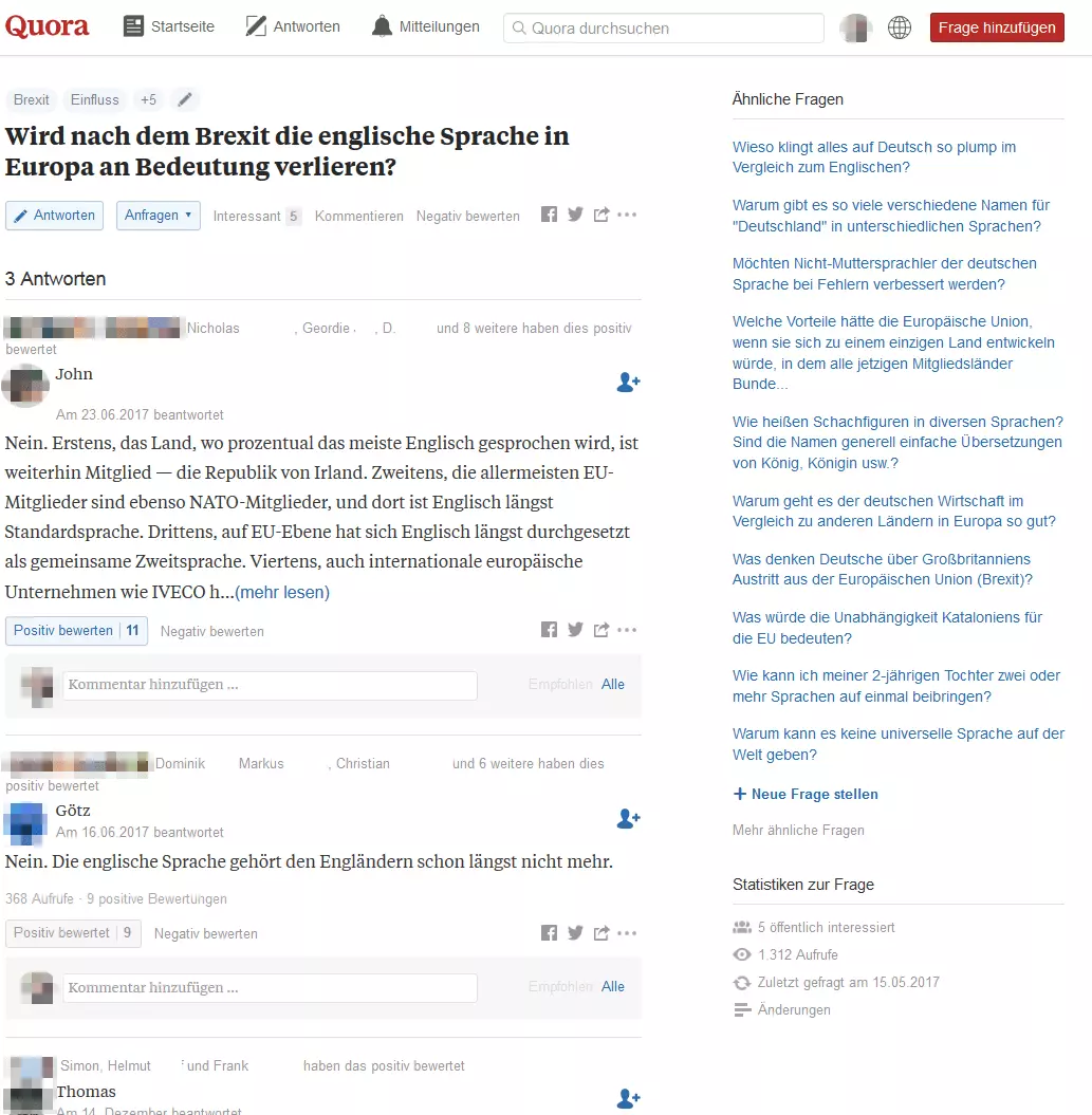 Fragen-Antworten-Thread auf Quora