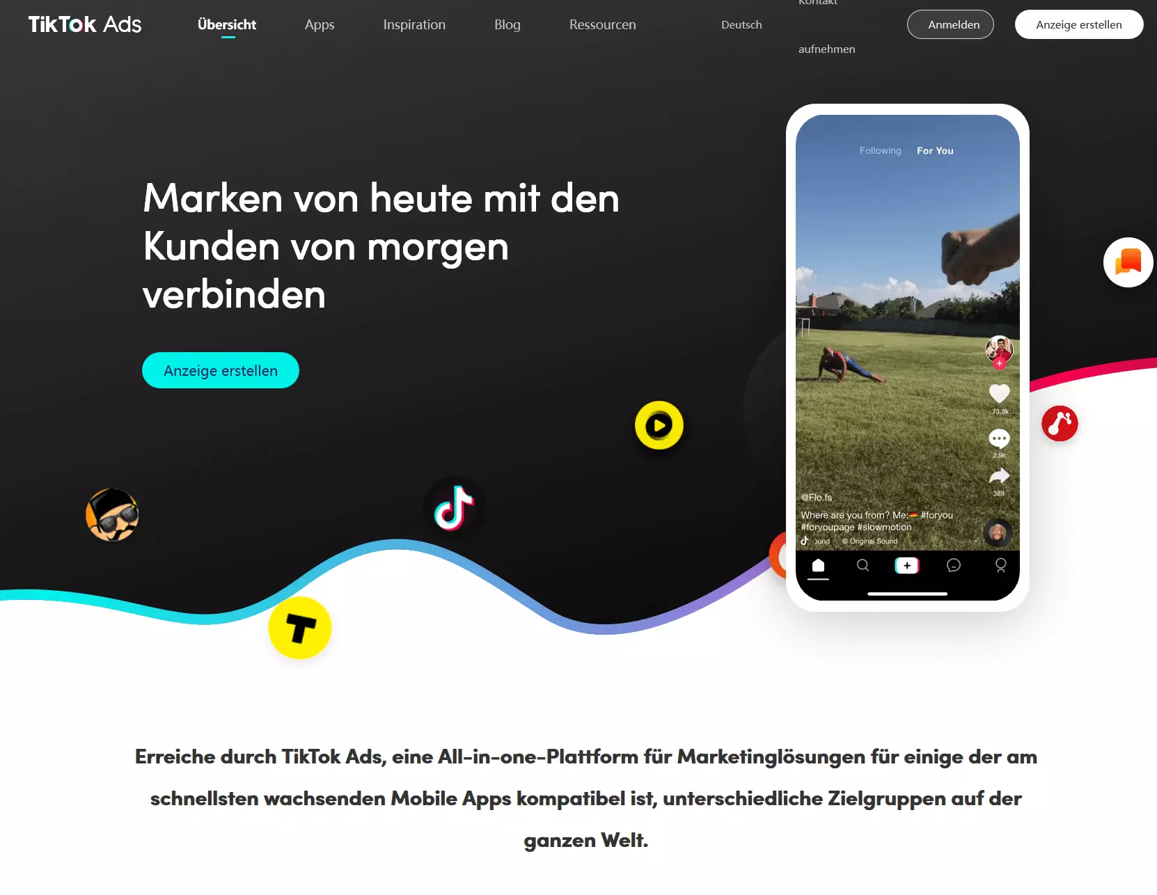 TikTok für Unternehmen: Webpage zu TikTok-Ads