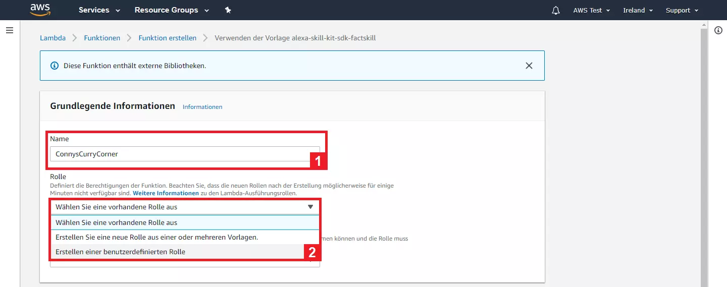 AWS-Management-Konsole: Grundlegende Informationen der Lambda-Funktion