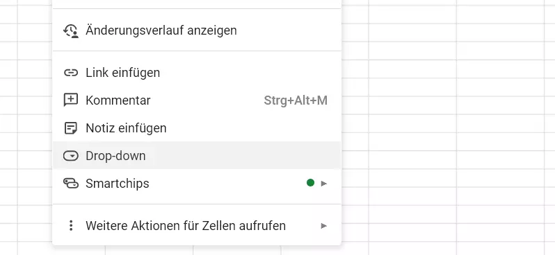 Google Sheets: „Drop-down“-Menüpunkt