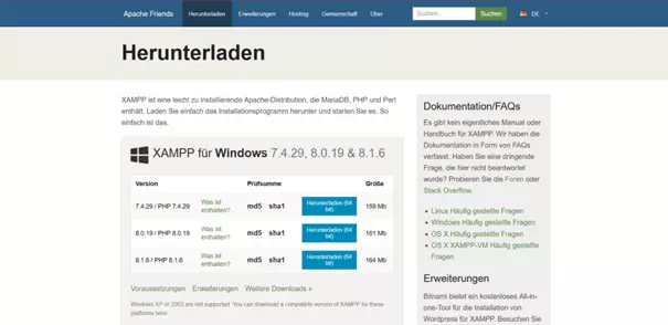 Download der XAMPP-Windows-Version