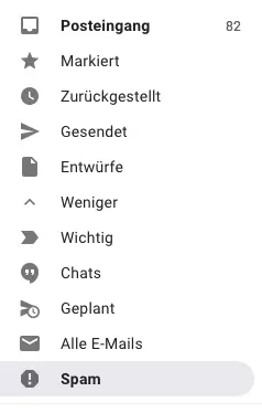 Screenshot von der Option „Spam“ bei Gmail