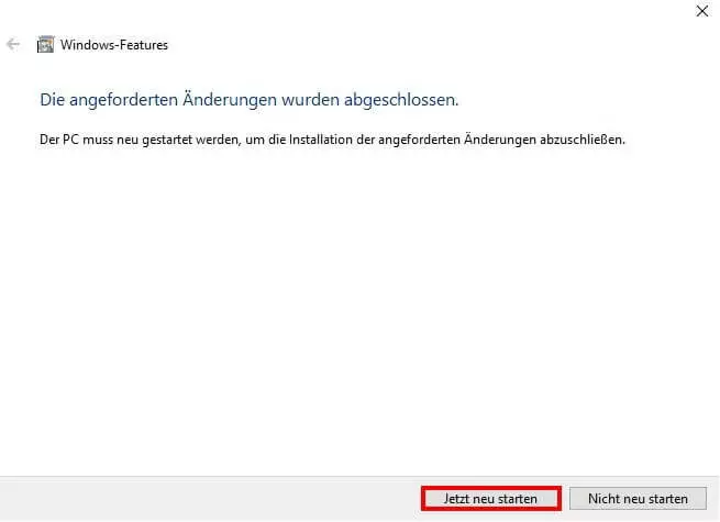 Windows-Sandbox aktivieren: Neustart