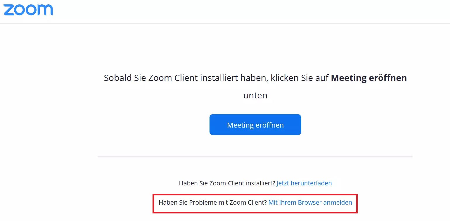 Option zur Teilnahme per Browser auf der Website von Zoom