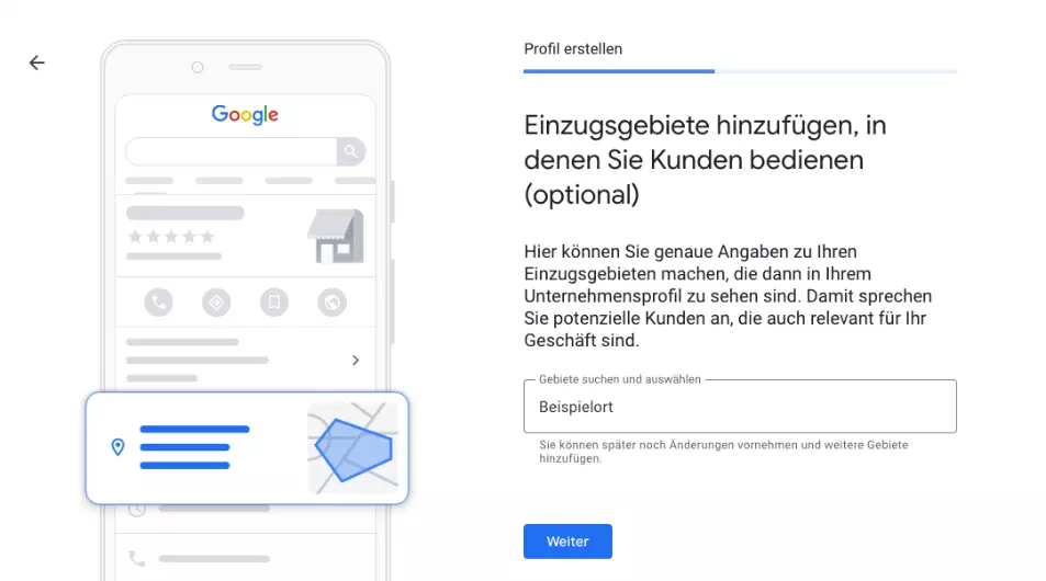 Bei Google My Business anmelden: Einzugsgebiete hinzufügen