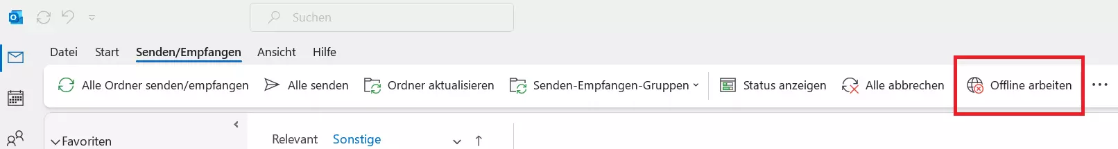 Die Menüleiste von Microsoft Outlook: Registerkarte „Senden/Empfangen“