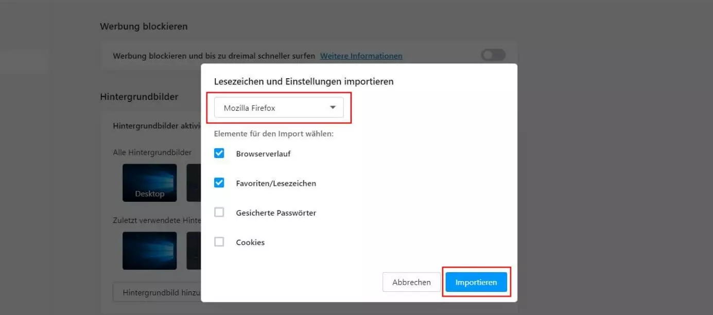 Opera: Lesezeichen importieren aus Mozilla Firefox