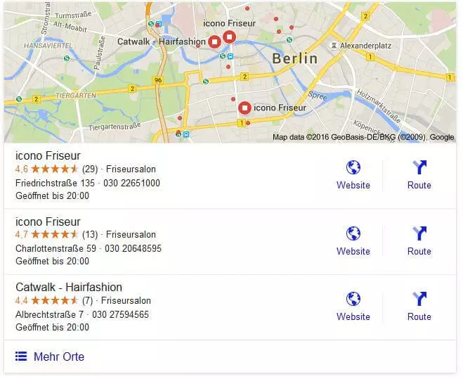 Google Local SEO: Suchergebnis für regionale Unternehmen