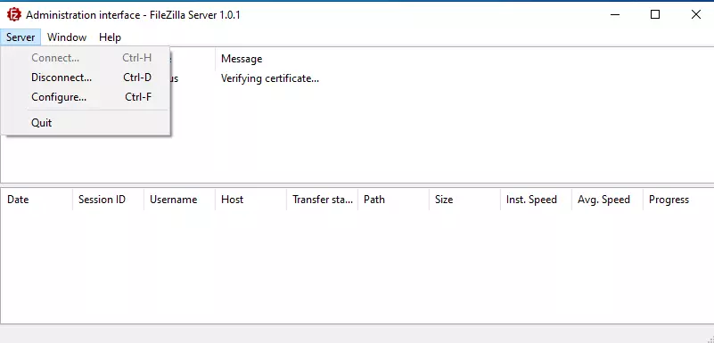 Menü des FileZilla-Servers