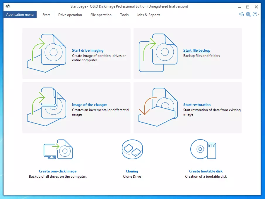 O&O DiskImage Professional 11.0: Startbildschirm des Image-Tools