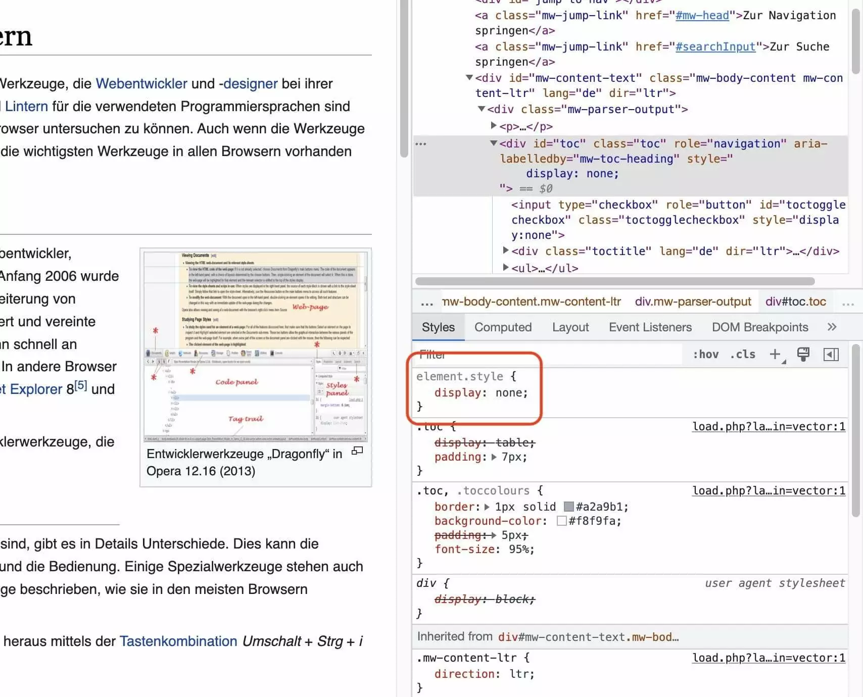 Anzeige des Elements per CSS unterdrücken