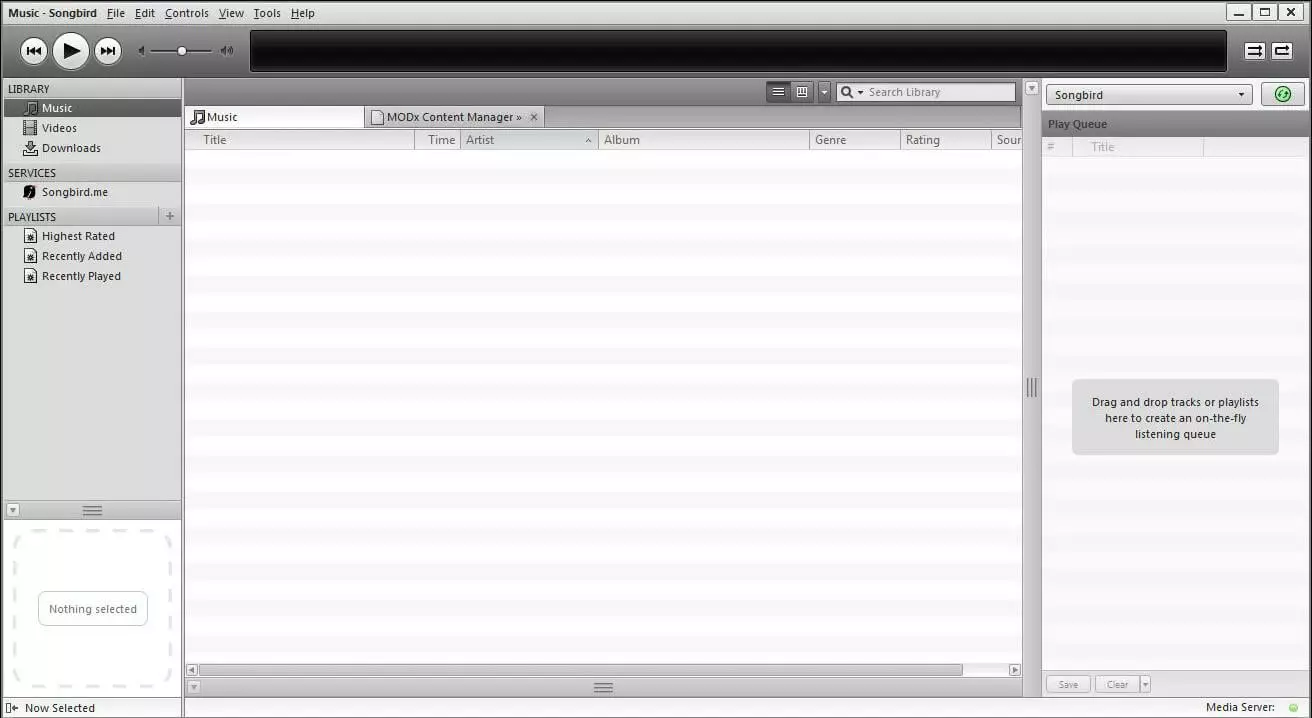 Screenshot der Benutzeroberfläche vom Player Songbird