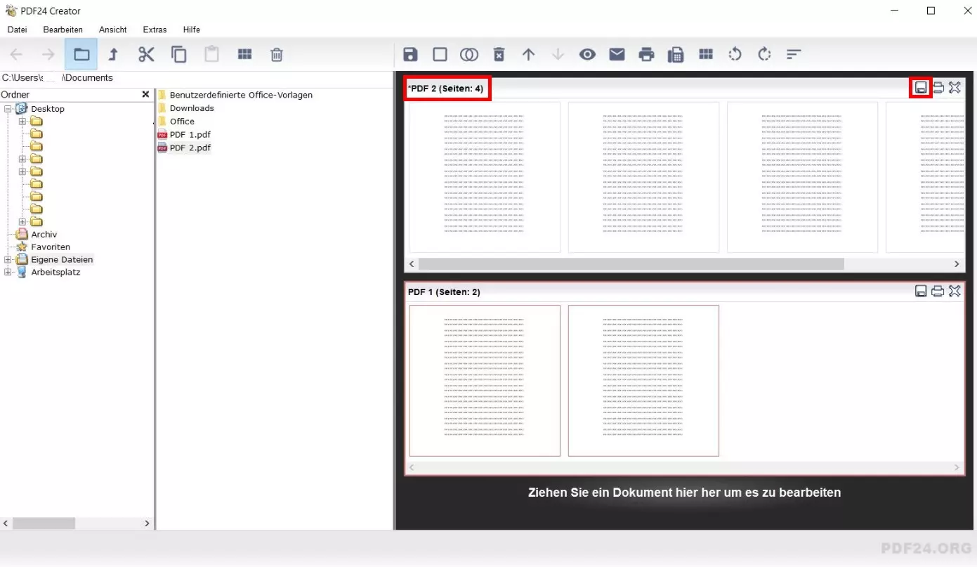 PDF24 Creator: Ansicht der geänderten PDFs