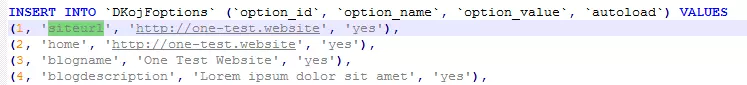 Ausschnitt des Inhalts der SQL-Datenbank