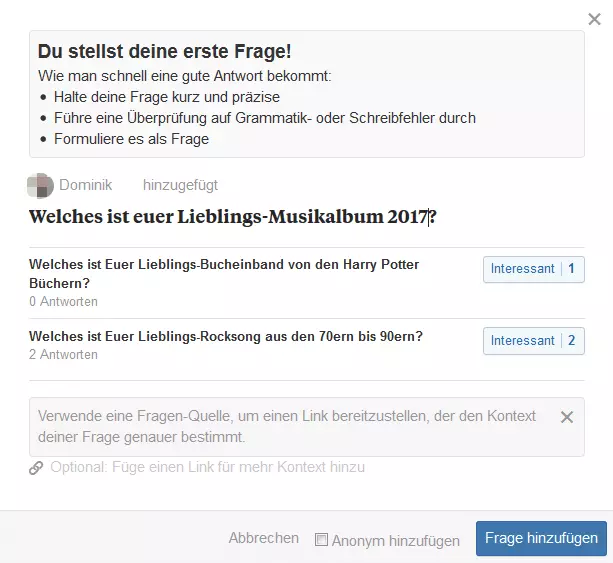 Fragefunktion von Quora