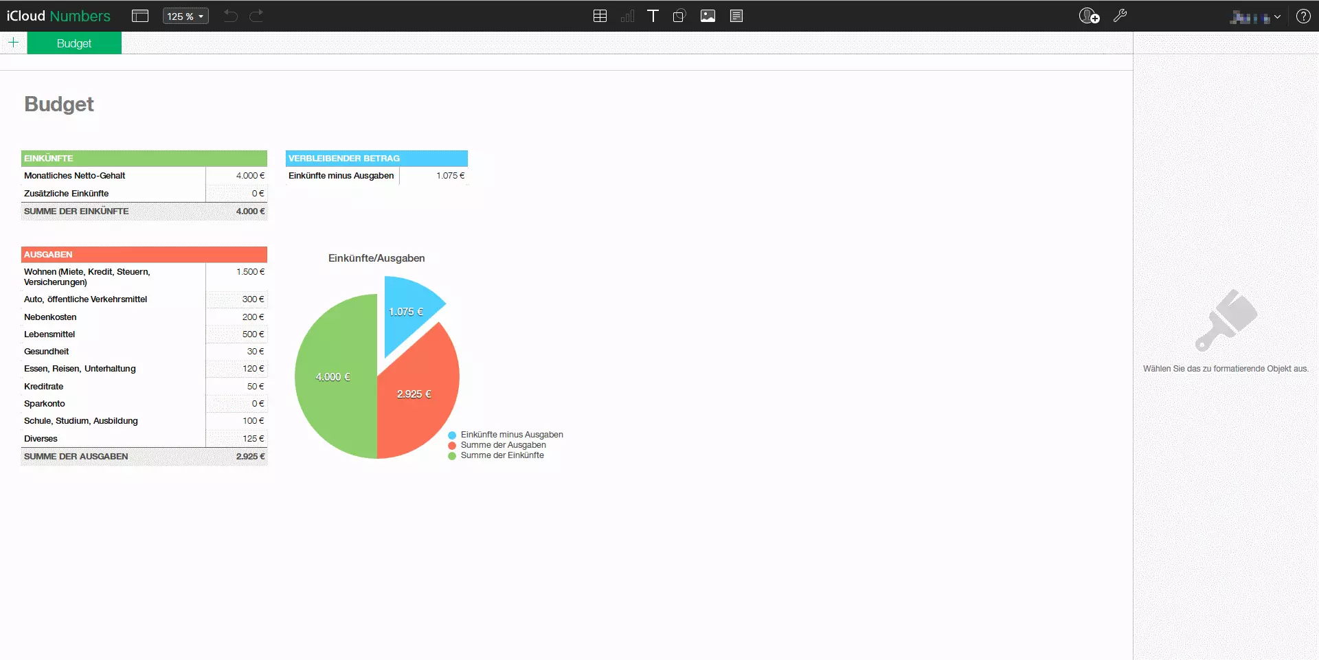 Screenshot Apple Numbers in der iCloud-Version