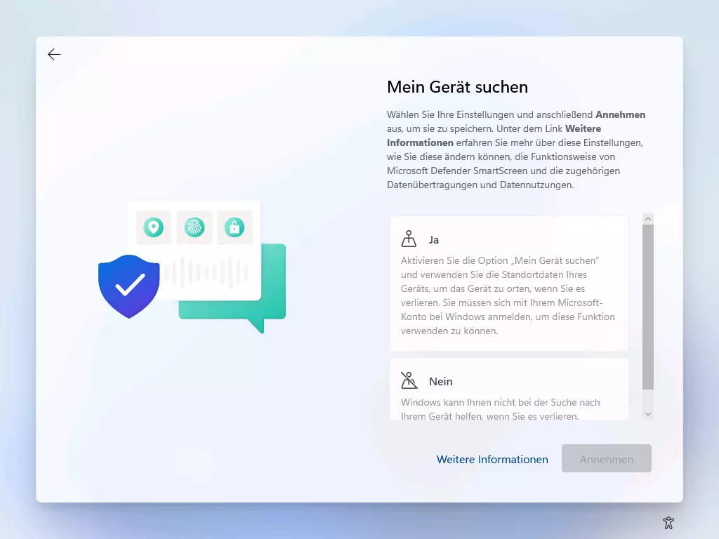 Windows 11 installieren: Option „Mein Gerät suchen“