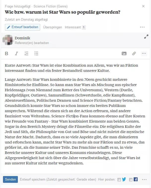 Beispiel einer Antwort auf Quora