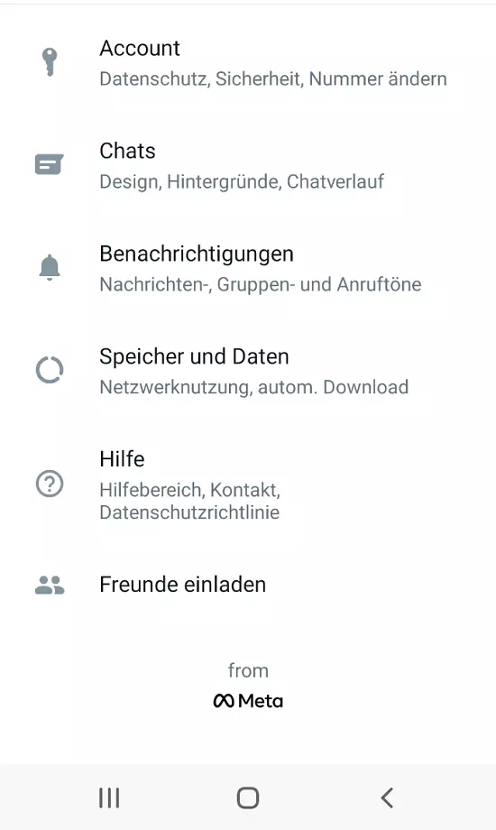 Screenshot der Einstellungen bei WhatsApp