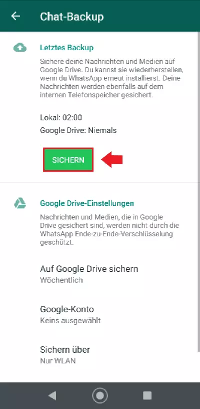 WhatsApp-Chat-Backup mit „Sichern“ für alle Einstellungen 