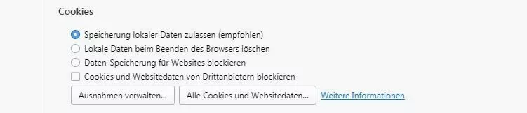 Opera: Cookie-Einstellungen