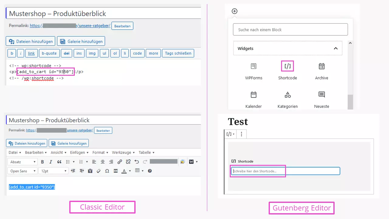WooCommerce-Shortcodes: Einfügen mit Classic und Gutenberg Editor