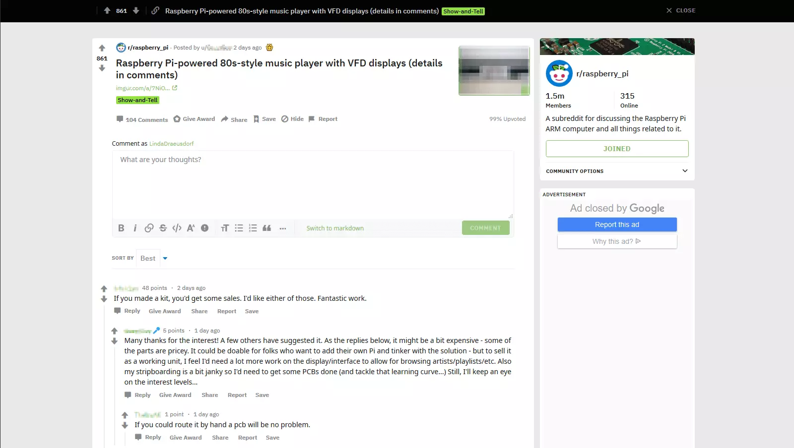 Beitrag im Subreddit „raspberry_pi“