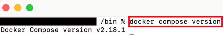 Screenshot des Mac-Terminals nach Ausführen von docker compose version