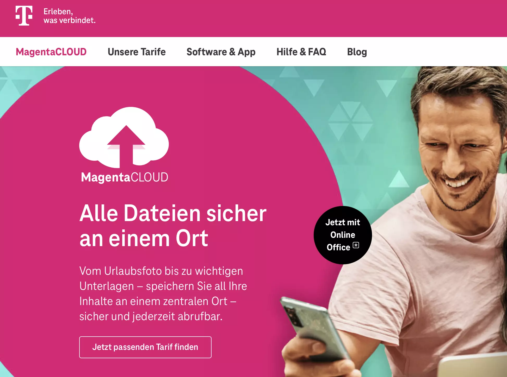 Die Homepage des Telekom-Cloud-Speichers MagentaCLOUD