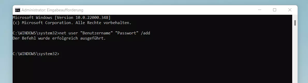 Neuen Benutzer anlegen mit der Windows-11-Eingabeaufforderung