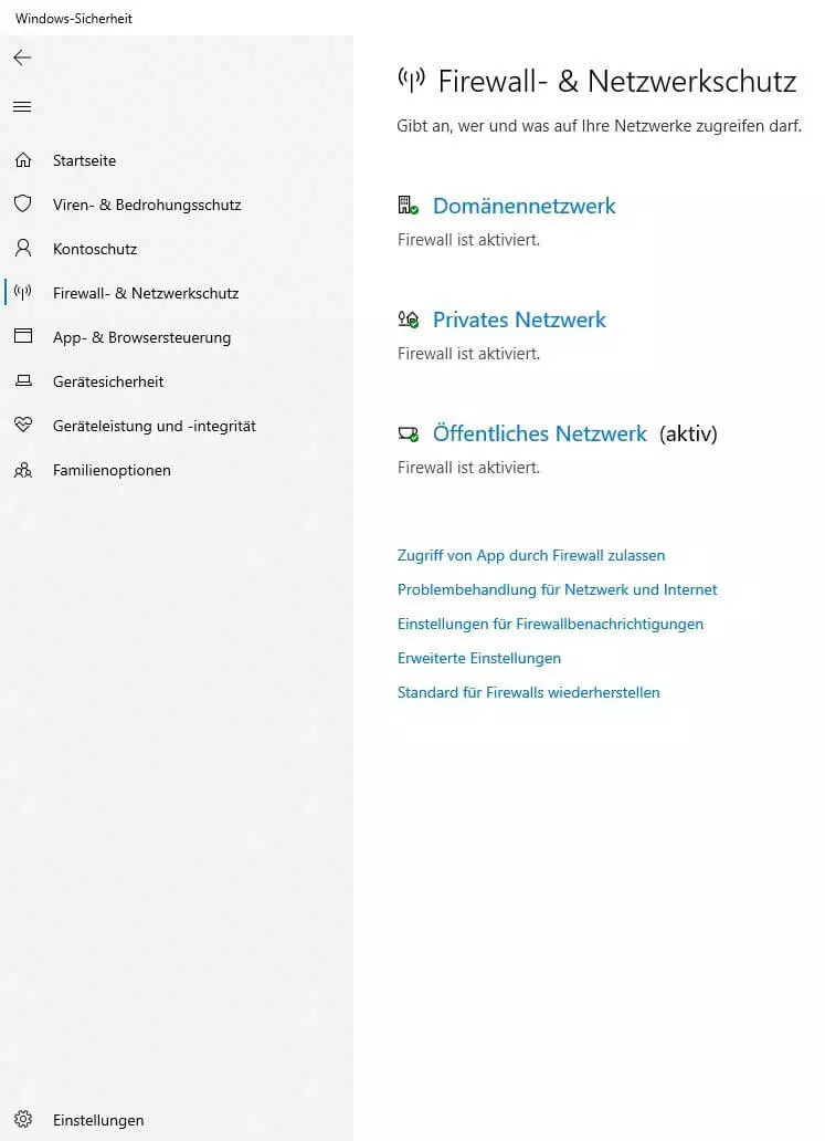 Firewall- & Netzwerkschutz in Windows