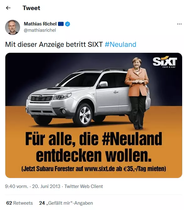 Twitter-Screenshot eines Sixt-Memes mit Angela Merkel