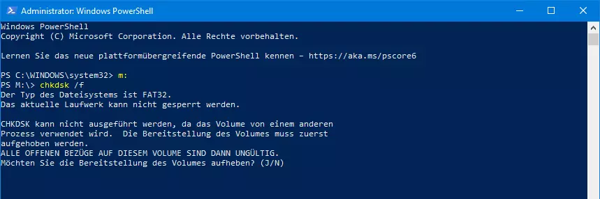 chkdsk in der Windows-PowerShell