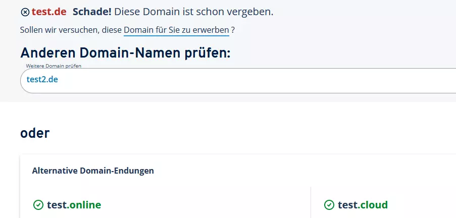 IONOS Domain-Checker: Domain vergeben