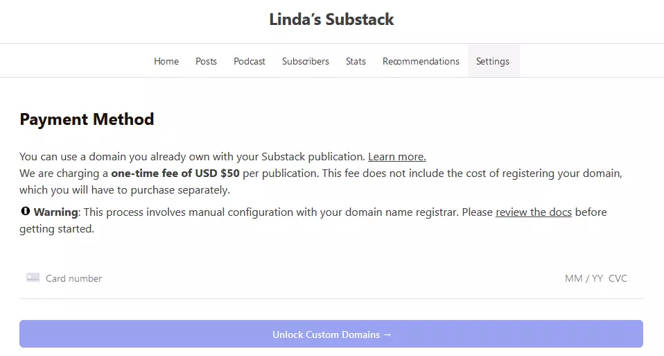 Eigene Domains freischalten in Substack