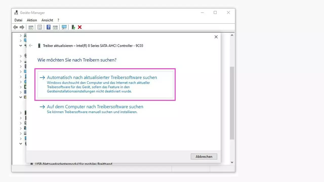 Automatische Treibersuche im Windows-Geräte-Manager