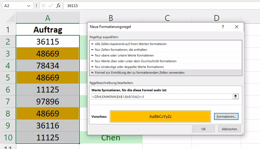 Excel: Neue Formatierungsregel