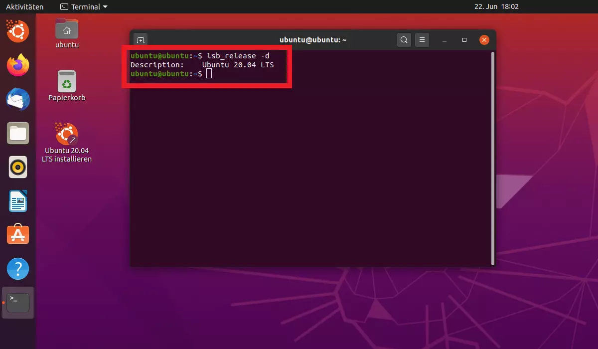 Kommandobefehl lsb_release -d im Terminal