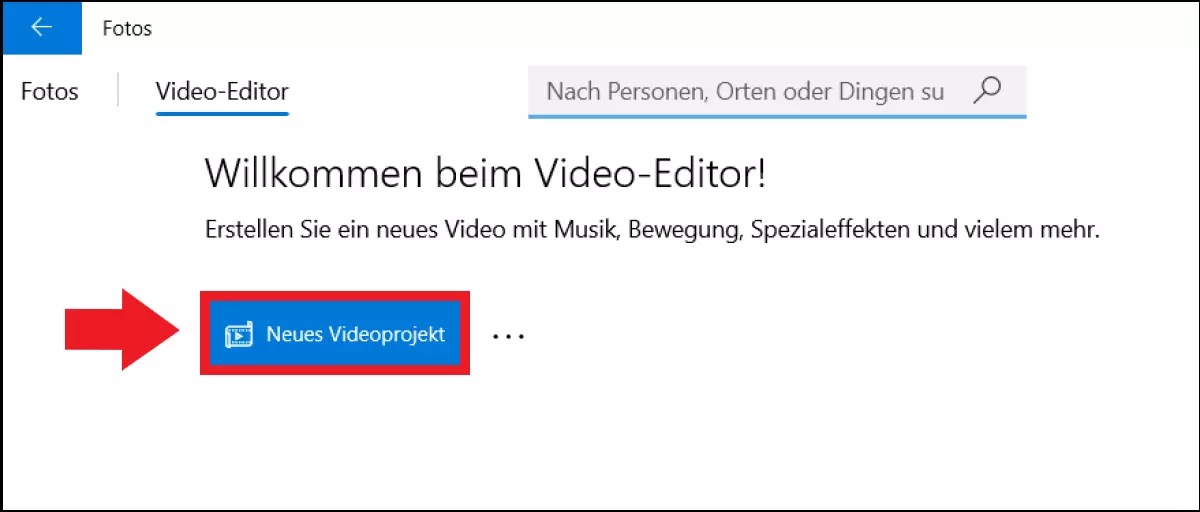 Klicken Sie auf „Neues Videoprojekt“